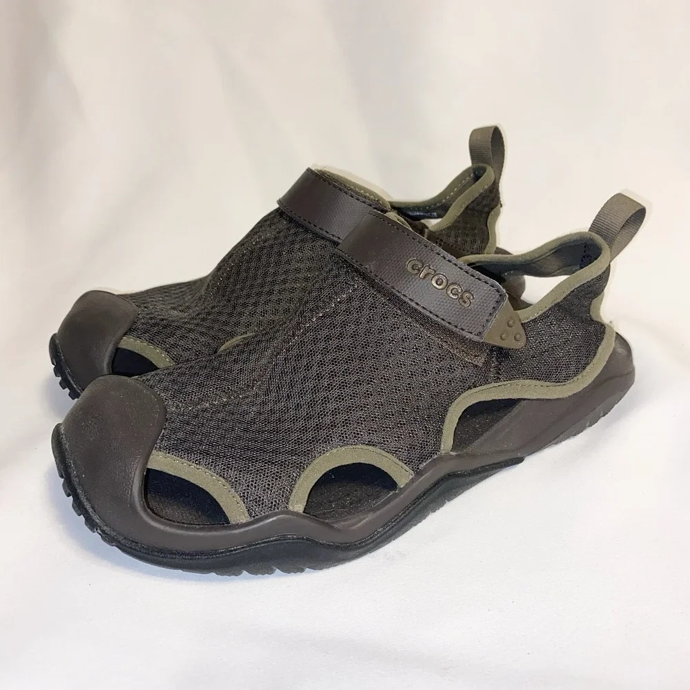 Crocs Swiftwater Brown (Sz 8) Fit Mesh Deck Water Fishing Sandals Mens
